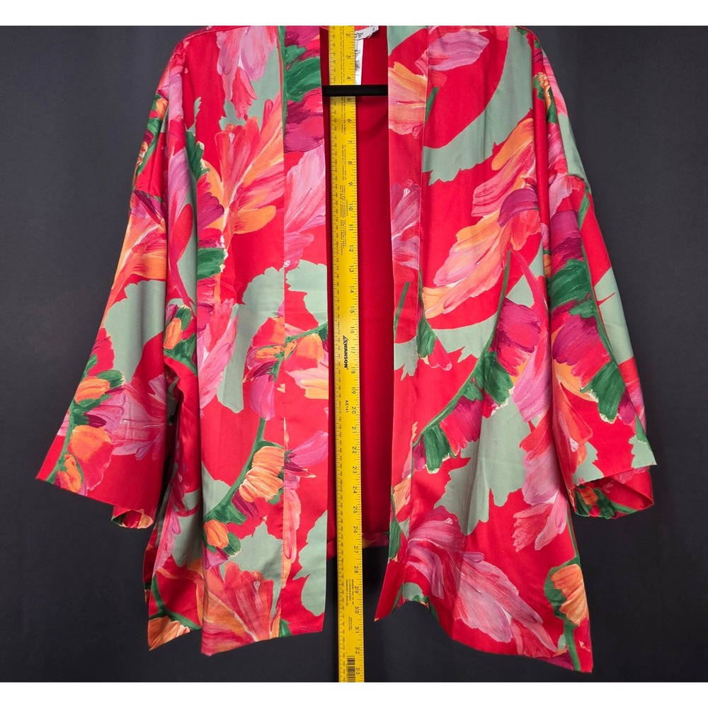 Chicos Tropical Floral Kimono Jacket Open Front L/XL Lined 3/4 Sleeve - Picture 3 of 7